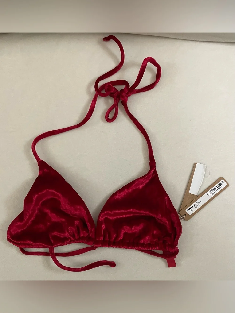 SKIMS 2Pc SET NWT Triangle Bikini Top & Tie-Side Bottom Velvet Lips Red Size M